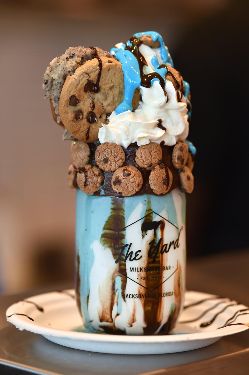 The "Cookie Monster" milkshake is among the most popular at The Yard Milkshake Bar gourmet ice cream shop at 4906 Town Center Parkway Unit 406 at  The Strand at Town Center adjacent to St. Johns Town Center.