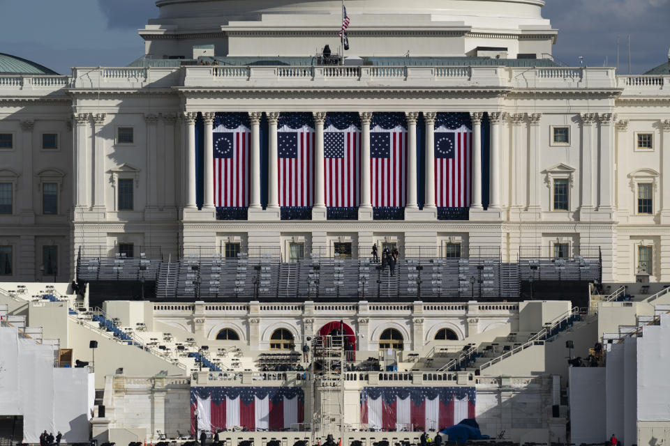 The U.S. Capitol is seen from the National Mall ahead of the inauguration of President-elect Joe Biden and Vice President-elect Kamala Harris, Monday, Jan. 18, 2021, in Washington. (AP Photo/Alex Brandon)