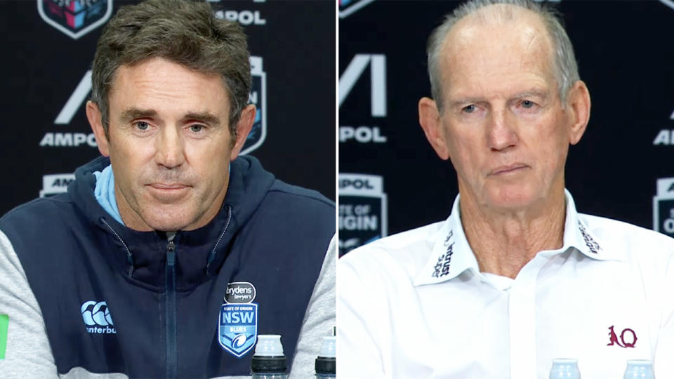 Wayne Bennett and Brad Fittler, pictured here during their post-match press conferences.