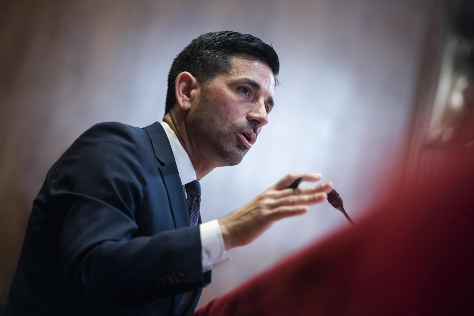 Chad Wolf, acting DHS secretary, testifies during the Senate Appropriations Subcommittee on Homeland Security hearing on the FY2021 budget request for DHS in Dirksen Building on February 25, 2020. (Tom Williams/CQ Roll Call via Getty Images)  