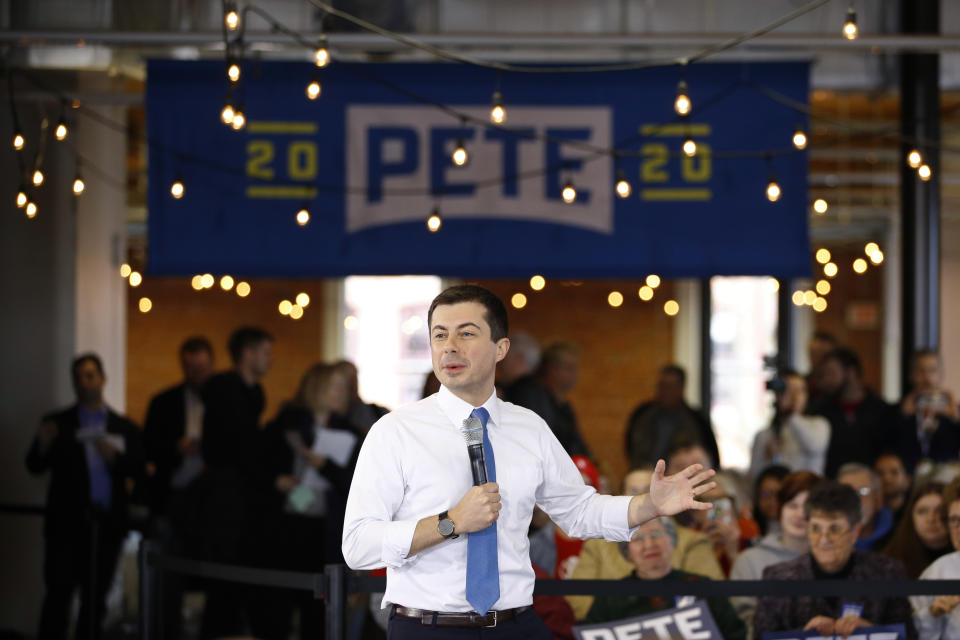 Democratic presidential candidate, former South Bend, Ind., Mayor Pete Buttigieg speaks during a campaign event, Wednesday, Jan. 15, 2020, in Newton, Iowa. (AP Photo/Patrick Semansky)