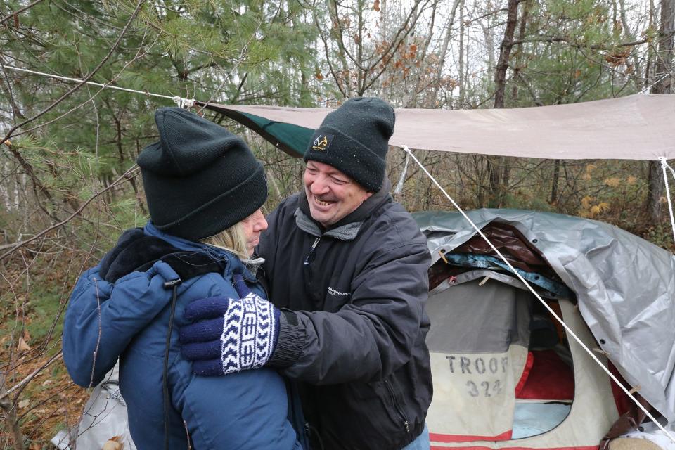 Jeff Sandler and his wife Tami have not lost their sense of humor despite being homeless and living in the woods for 10 months. The couple of 28 years jokes and smiles as they face the challenges and hardships of their situation.