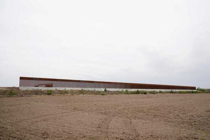 A new segment of the border wall is seen near the city of Alamo, Texas