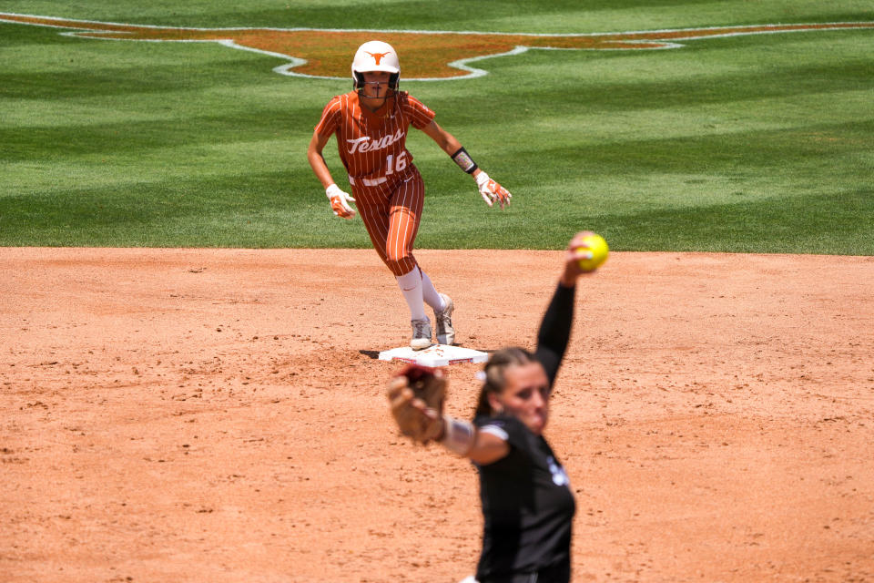 Texas' Alyssa Popelka gets ready to run to third base during the win over Texas A&M in Sunday's regional final. “Advancing runners and knowing the situation” will be crucial against Tennessee, she said.