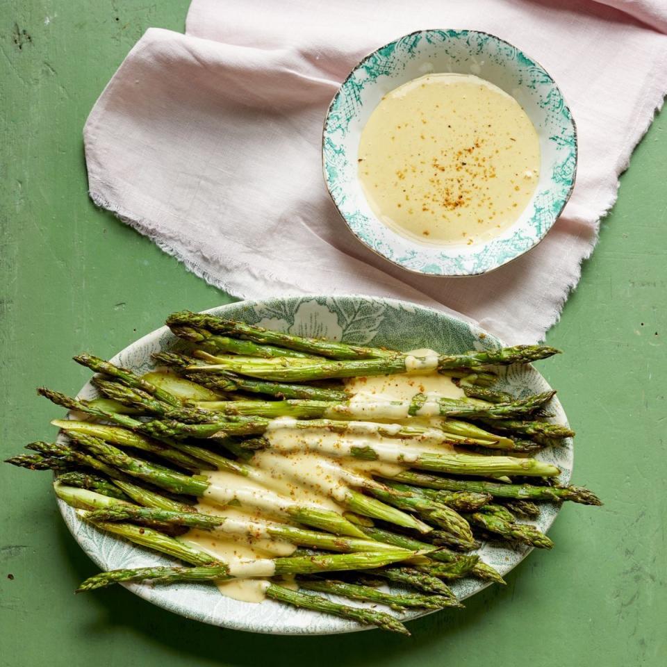 easter lunch ideas roasted asparagus with cajun hollandaise