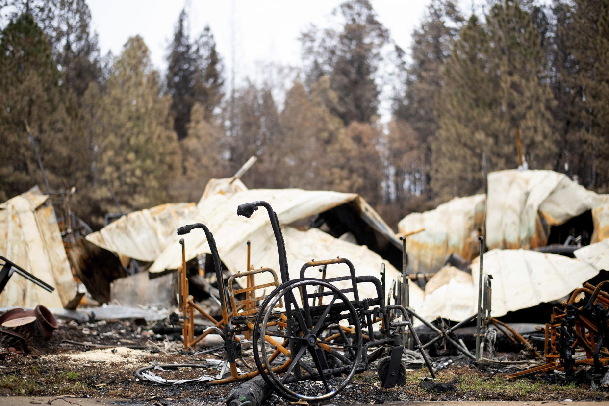 Emergency responders found several wheelchairs and walkers in the remains of Paradise, Calif. after the Camp fire wiped out the town. (Photo: Associated Press)