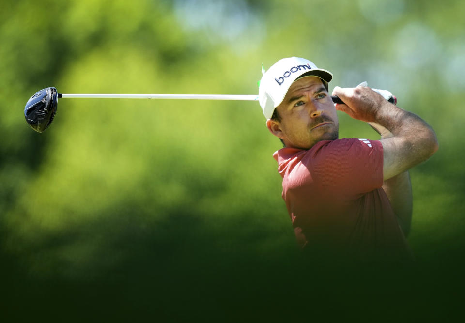 Canadian Nick Taylor hits this tee shot on the fourth hole during the second round of the Canadian Open golf tournament in Hamilton, Ontario, Friday May 31, 2024. (Nathan Denette/The Canadian Press via AP)