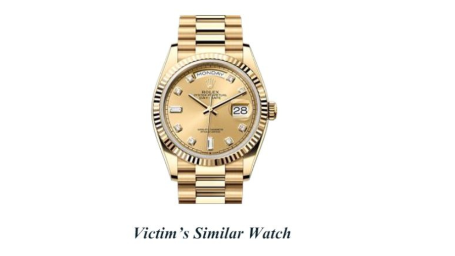 A photo showing a similar model to the victim's stolen Rolex watch which police are searching for. (Los Angeles Police Department)