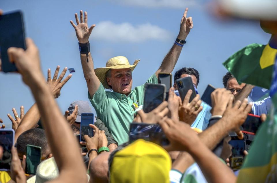 Bolsonaro at a campaign rally in Juazeiro on Tuesday (EPA)