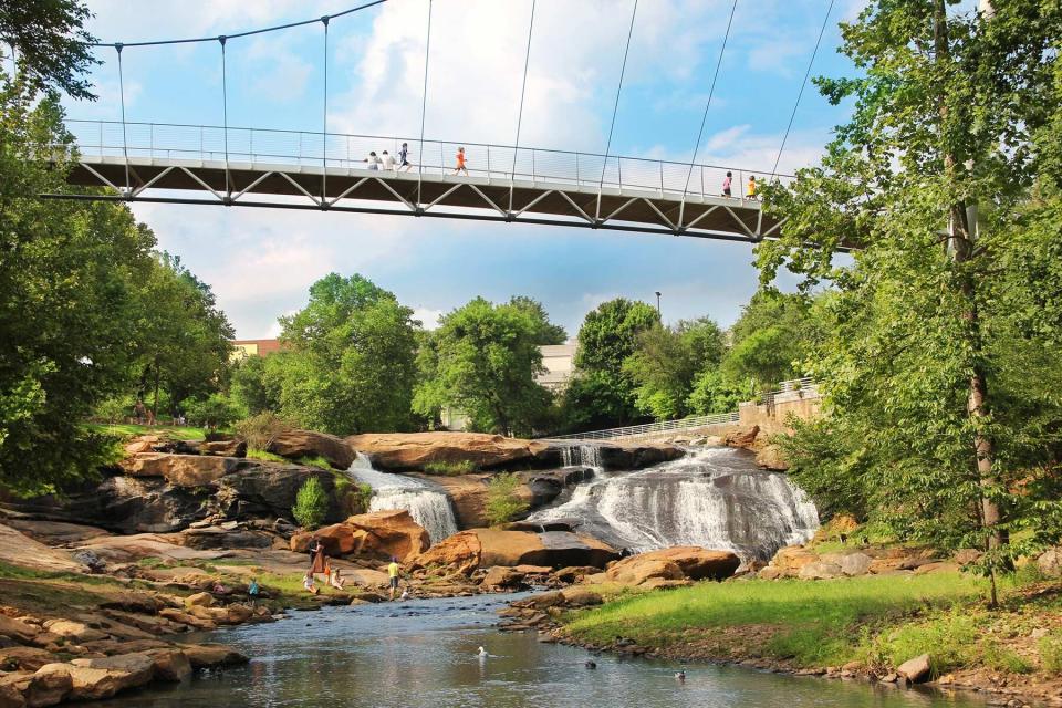 Liberty Bridge at Falls Park on the Reedy River in Greenville, South Carolina