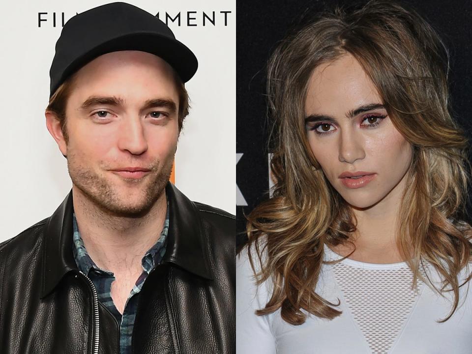 On the left: Robert Pattinson in April 2019. On the right: Suki Waterhouse in September 2019.