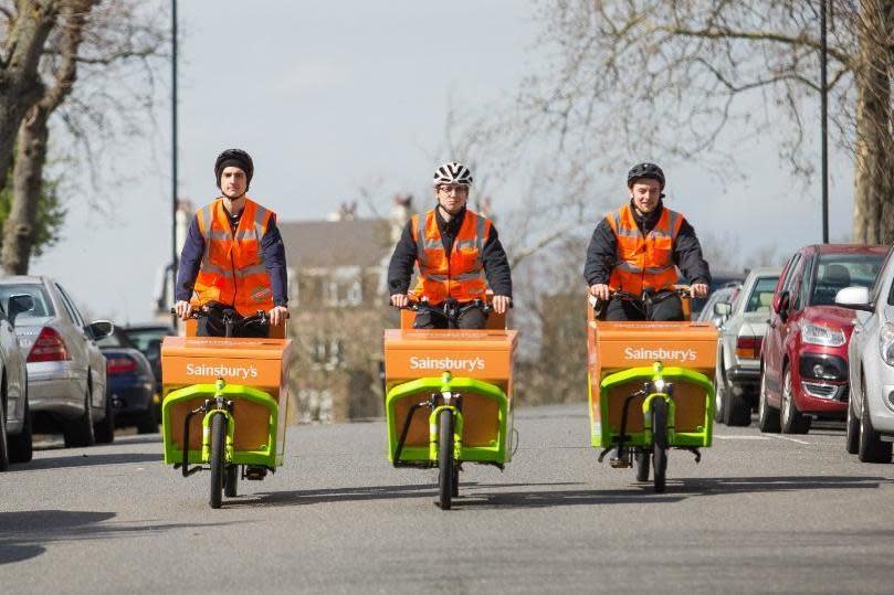 Delivery service: The electric bikes in action: Sainsbury's