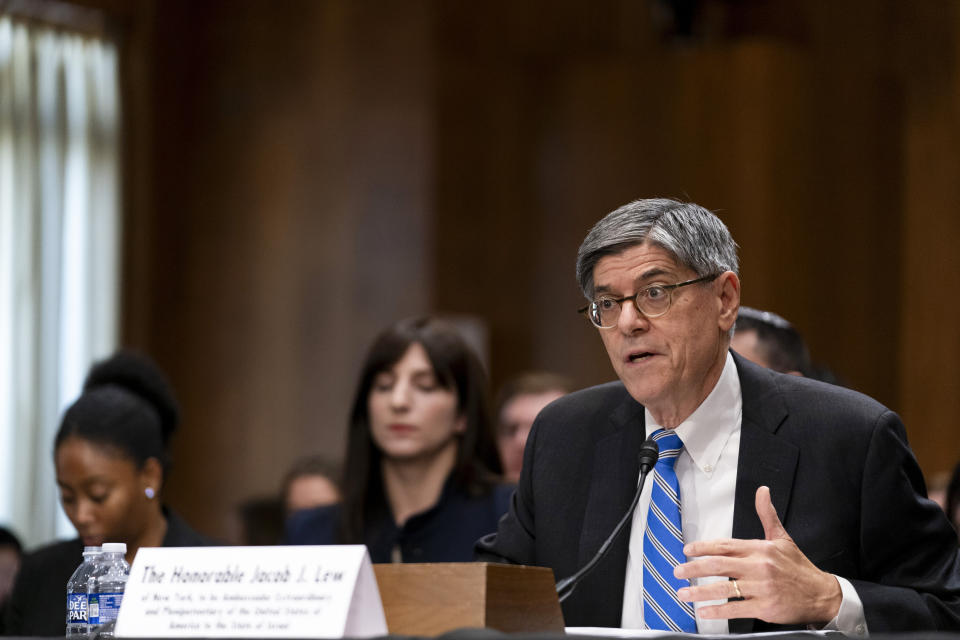 Jacob Lew, former treasury secretary under President Barack Obama, testifies during a Senate Foreign Relations Committee hearing to examine his nomination as Ambassador to the State of Israel, Wednesday, Oct. 18, 2023, in Washington. (AP Photo/Stephanie Scarbrough)