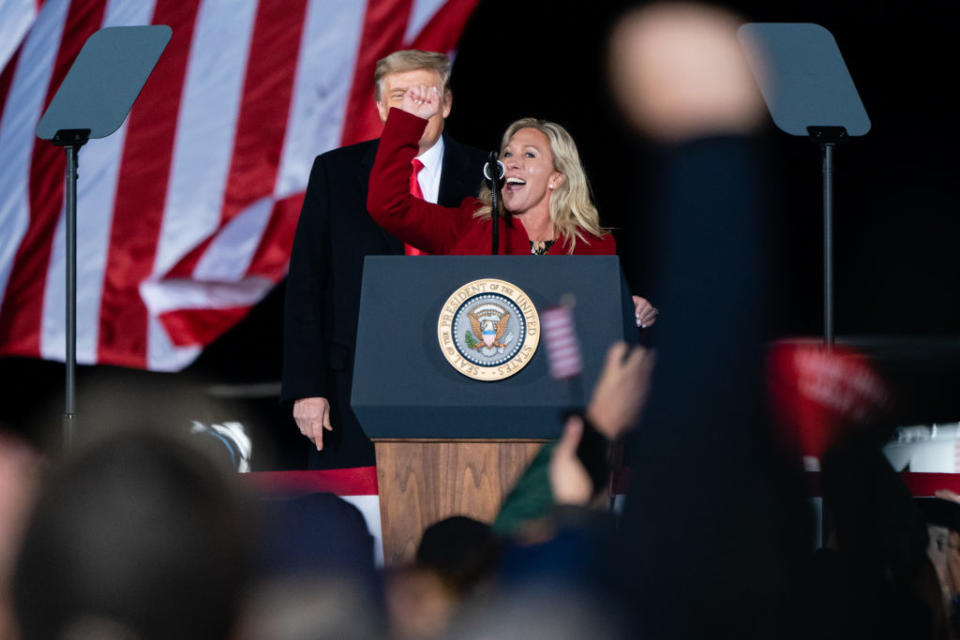 Marjorie Taylor Greene remains a close ally of Trump for her loyalty to his election misinformation campaign. Source: Getty