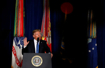 U.S. President Donald Trump announces his strategy for the war in Afghanistan during an address from Fort Myer, Virginia, U.S., August 21, 2017. REUTERS/Joshua Roberts