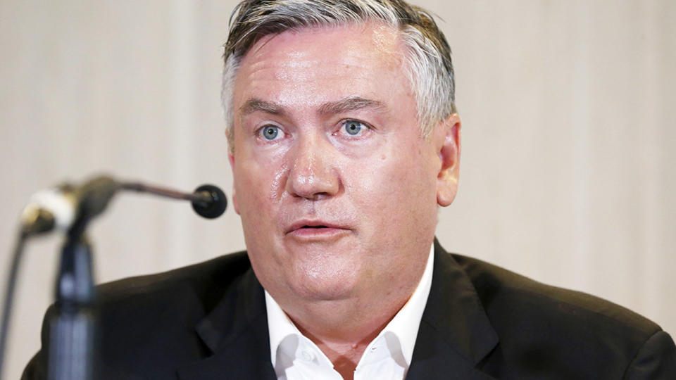 Eddie McGuire, pictured here speaking to the media at Collingwood headquarters.