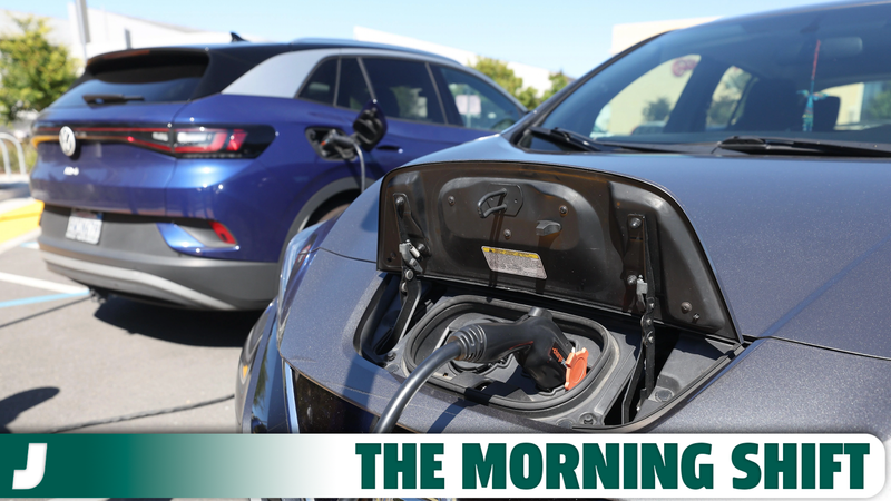 Nissan and Volkswagen electric cars sit parked at a Charge Point EV charging station on July 28, 2023 in Corte Madera, California.