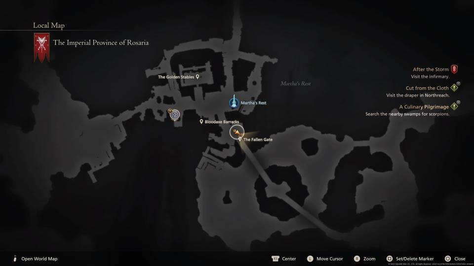 Map screen in Final Fantasy 16 showing quest location
