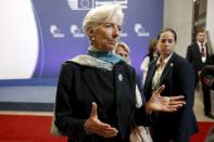 International Monetary Fund (IMF) Managing Director Christine Lagarde speaks before leaving the European Commission after a meeting ahead of a Eurozone emergency summit on Greece in Brussels, Belgium late June 22, 2015. REUTERS/Charles Platiau