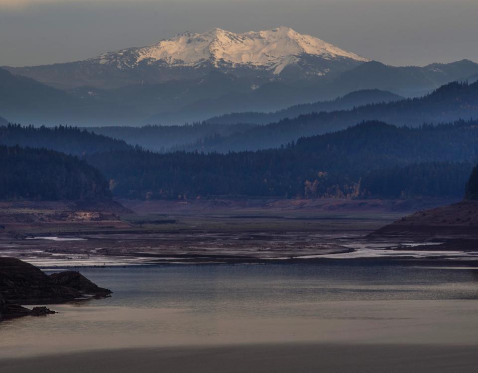 Diamond Peak rises over Lookout Point Reservoir near Lowell in early November.