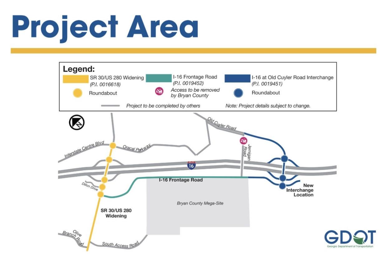 The rendering shows where traffic improvements will take place near the megasite.