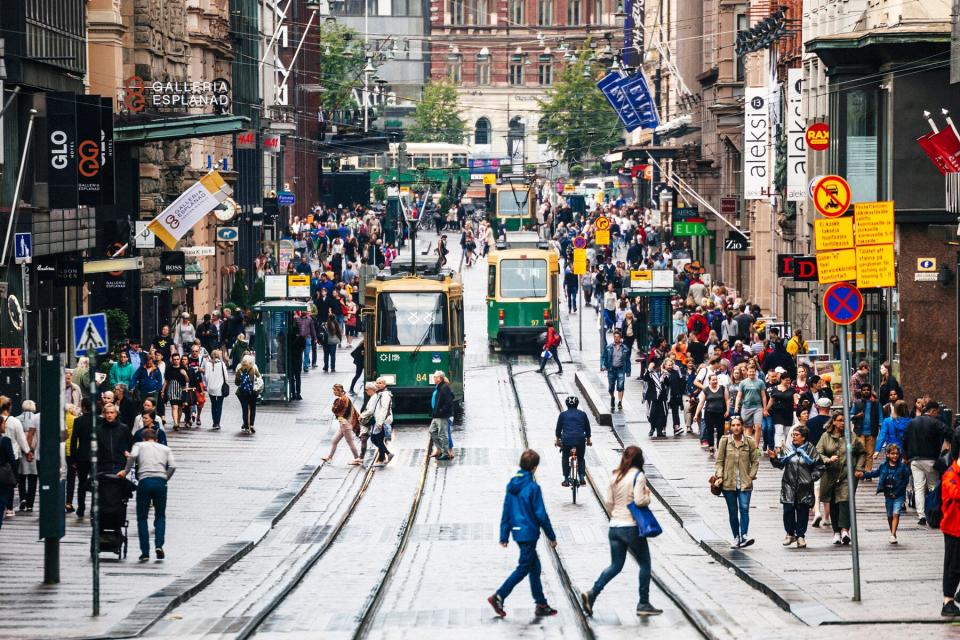 Crowded Aleksi street, Helsinki, Finland