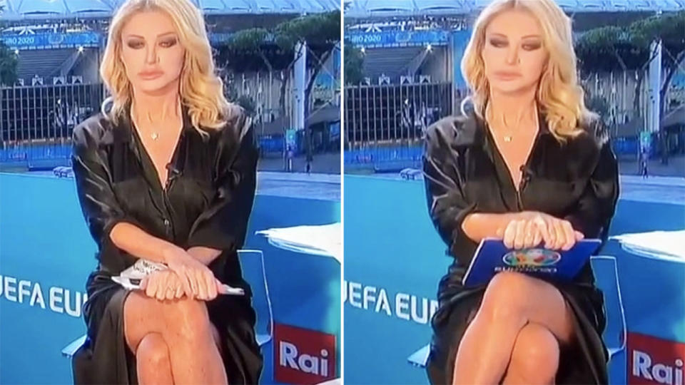 Paola Ferrari, pictured here on Italian TV covering Euro 2020.