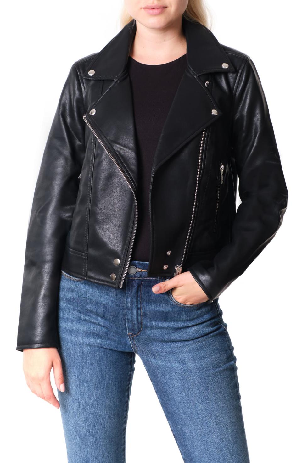 BlankNYC Good Vibes Faux Leather Moto Jacket. Image via Nordstrom.