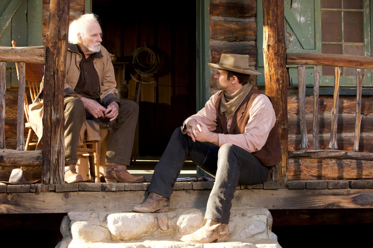 Bruce Dern, left, acts in a scene with Wausau native Ross Jirgl. They both are featured in a Tubi original movie production, "Butch Cassidy and the Wild Bunch."