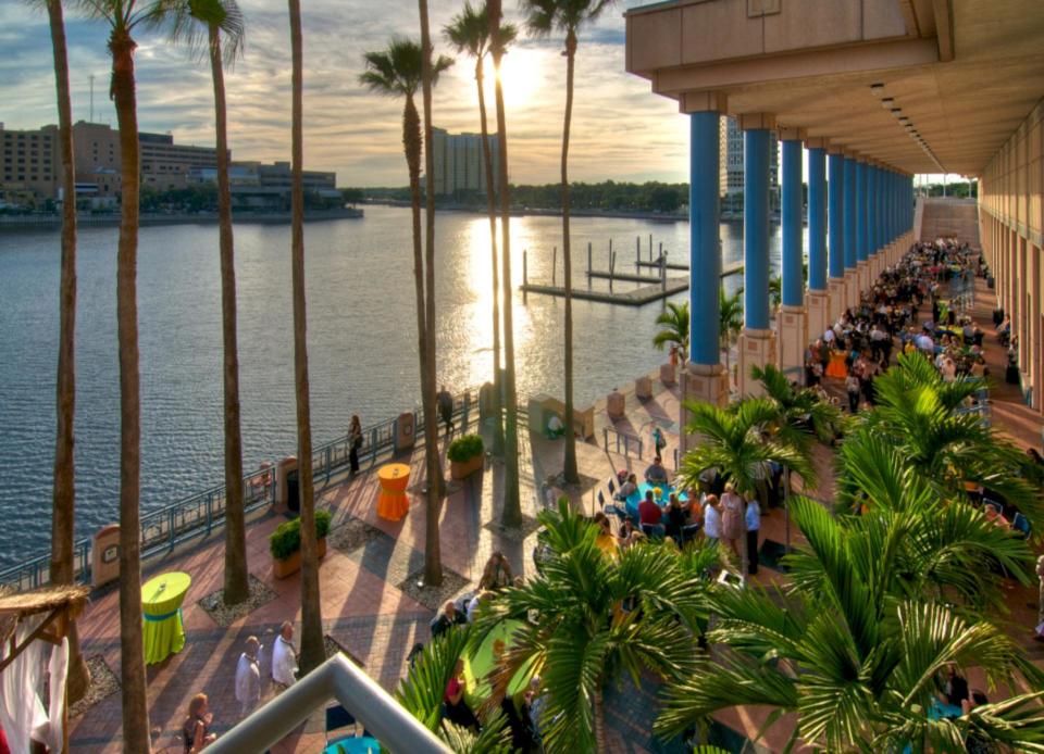 Overlooking the sunset from the Tampa Convention Center patio. The facility is the site of the 2023 MathFest, hosted by the Mathematical Association of America, which was forced to address concerns from many members as to whether it was safe to travel in Florida.
