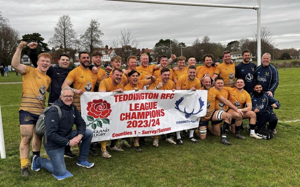 Teddington Rugby Club celebrate a victory over Eastbourne
