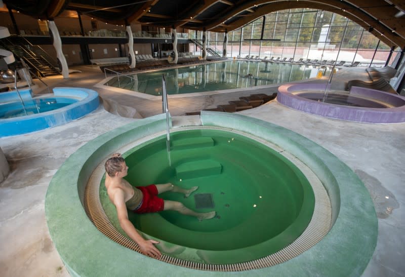 A man is seen posing for the picture in a pool at LifeClass Terme Sveti Martin in Sveti Martin na Muri