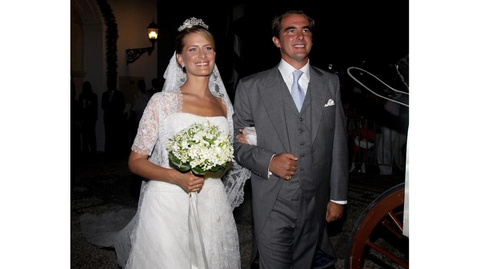 Prince Nikolaos of Greece and Princess Nikolaos of Greece and Denmark (Tatiana Blatnik) kiss after getting married at the Cathedral of Ayios Nikolaos (St. Nicholas) on August 25, 2010 in Spetses, Greece. Representatives from Europeï¿½s royal families will join the many guests who have travelled to the island to attend the wedding of Prince Nikolaos of Greece, the second son of King Constantine of Greece and Queen Anne-Marie of Greece and Tatiana Blatnik an events planner for Diane Von Furstenburg in London.  (Photo by Chris Jackson/Getty Images)