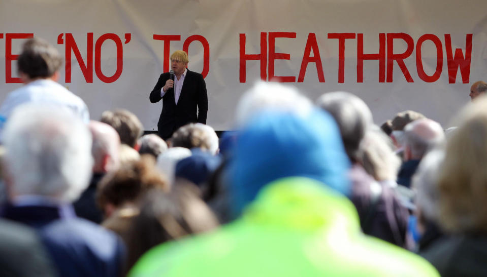 Boris Johnson at a rally against the expansion of Heathrow in 2013 while he was mayor of London (Picture: PA)