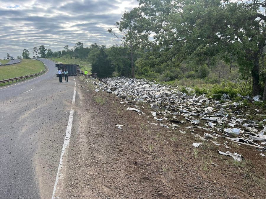 18-wheeler rolls over on Highway 21 in Bastrop (Photo courtesy: Bastrop County Emergency Services District No. 2)