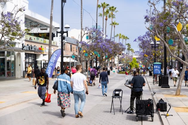 Beverly Hills, CA/USA - July 12, 2020: Long line of socially