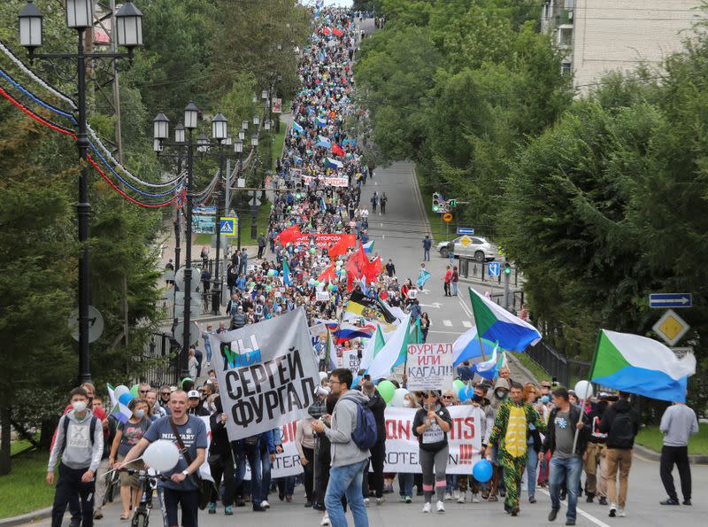 People take part in rally to support former regional governor Sergei Furgal in Khabarovsk