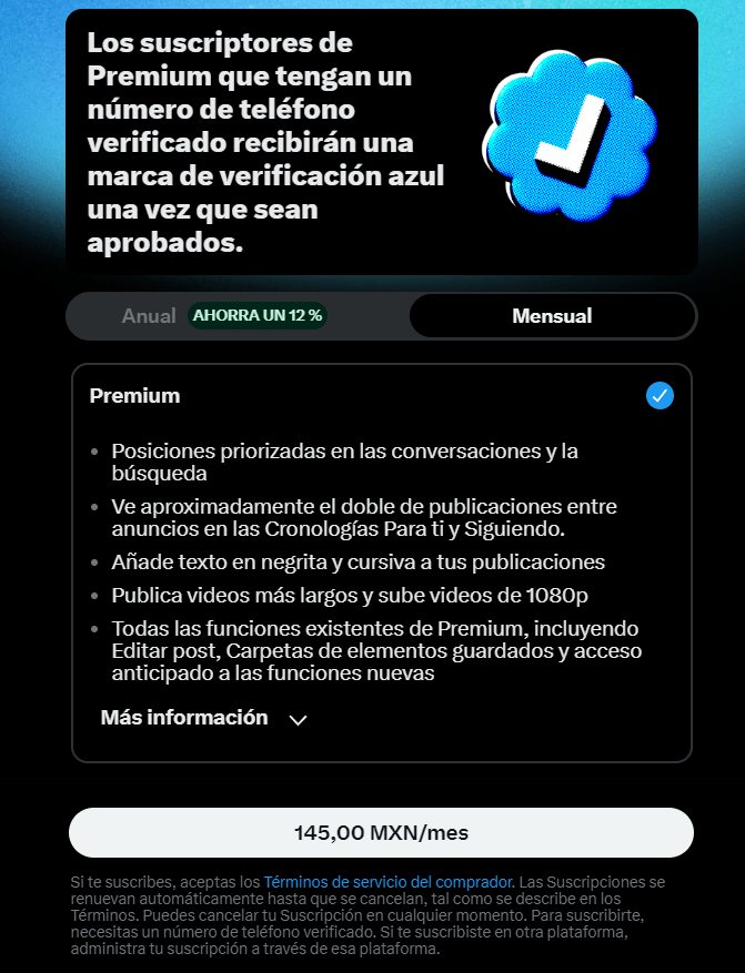 Este es el precio de la suscripción Premium de Twitter|X