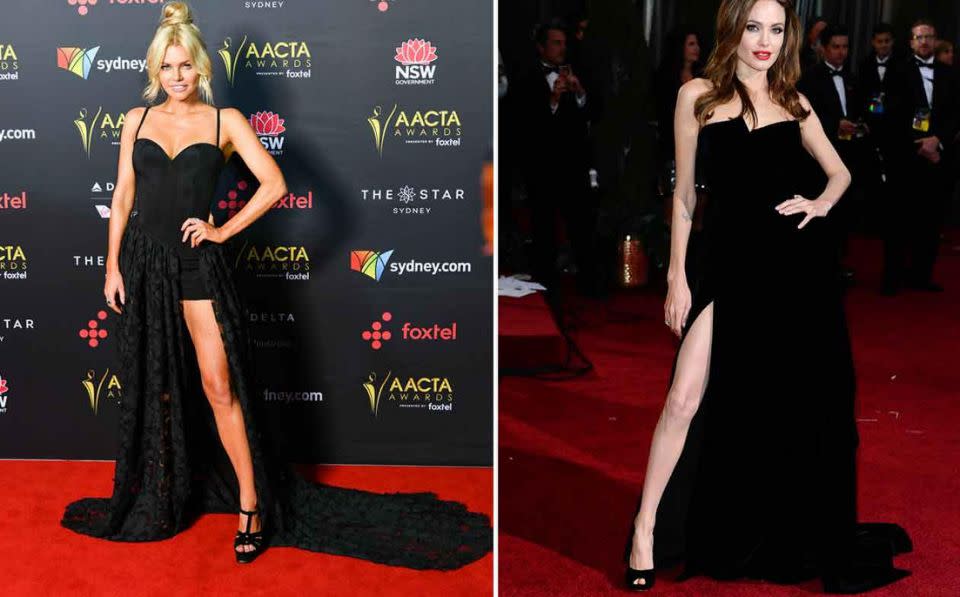 Sophie may have taken some notes from Angelina Jolie circa 2012 on her posing at this year's AACTAs. Source: Media Mode / Getty