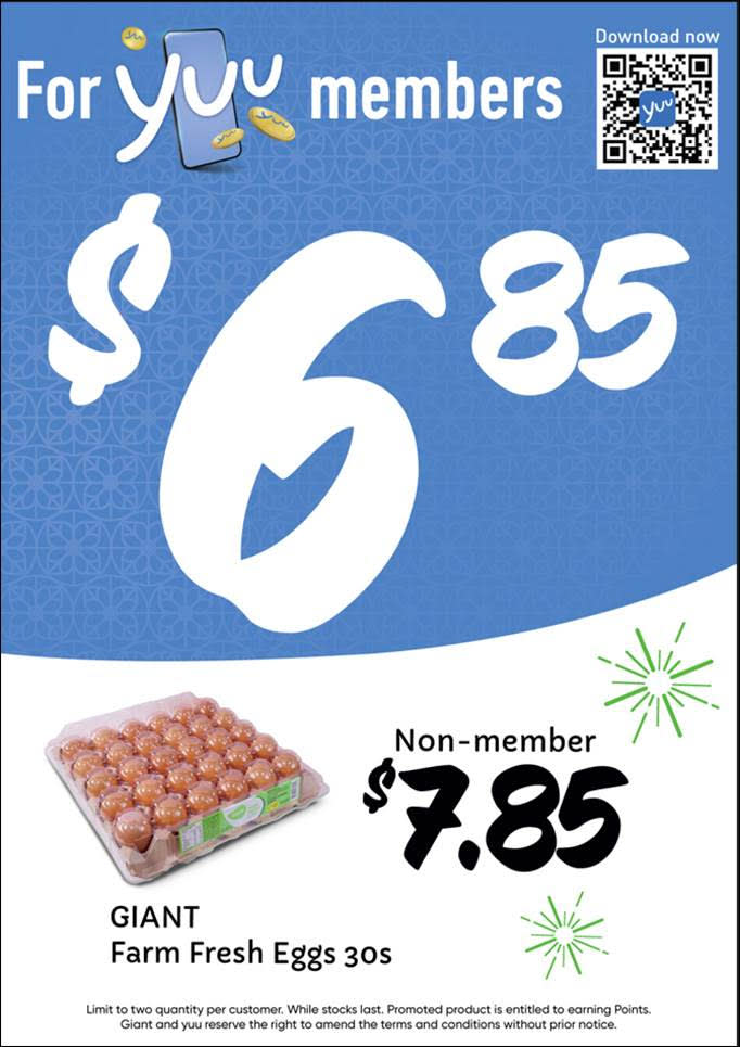 A Yuu poster indicating the reduced egg price in Giant Singapore