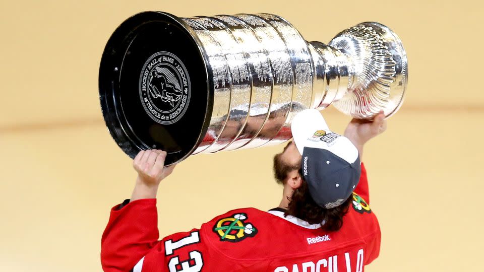 Carcillo, pictured in 2015, was a two-time Stanley Cup winner with the Chicago Blackhawks when he retired. - Jonathan Daniel/Getty Images
