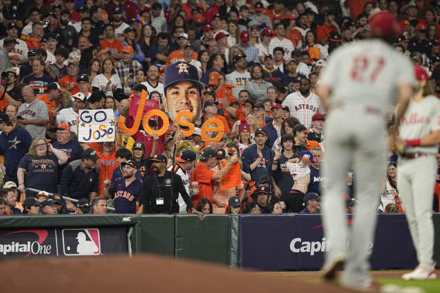 Houston Astros' J.J. Matijevic (13) celebrates with Jose Altuve after  hitting a home run against the Chicago White Sox during the fourth inning  of a baseball game Sunday, June 19, 2022, in