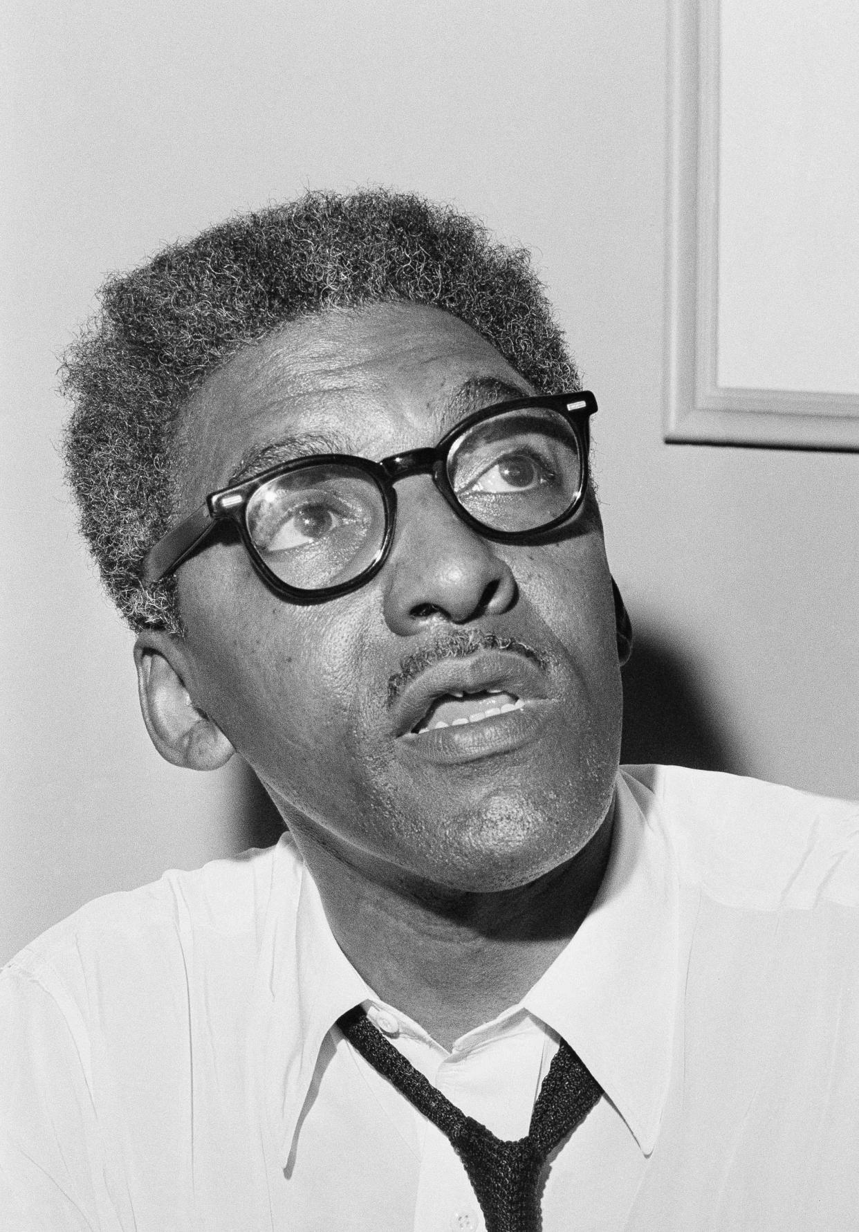 FILE - Bayard Rustin, leader of the March on Washington is shown at the National Headquarters, Aug. 1, 1963, New York. (AP Photo/Eddie Adams, File)