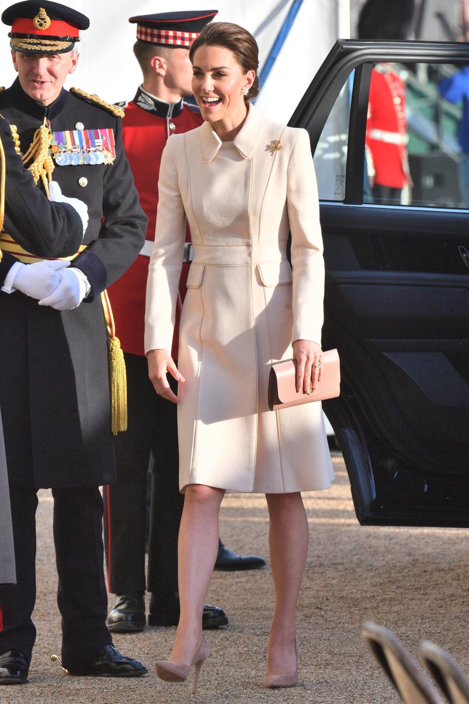 Kate Middleton wore a sleek cream coat by one of her go-to designers, Catherine Walker, to <a href="https://people.com/royals/kate-middleton-honors-troops-takes-salute-military-parade/" rel="nofollow noopener" target="_blank" data-ylk="slk:attend the 75th D-Day commemoration;elm:context_link;itc:0;sec:content-canvas" class="link ">attend the 75th D-Day commemoration</a> ceremony, and she accessorized with pearl earrings, a beige clutch, and nude pumps. <strong>Get the Look!</strong> ASOS Design Waterfall Collar Coat with Tie Belt, $66.50 (orig. $111); <a href="https://click.linksynergy.com/deeplink?id=93xLBvPhAeE&mid=35719&murl=https%3A%2F%2Fus.asos.com%2Fasos-design%2Fasos-design-waterfall-collar-coat-with-tie-belt%2Fprd%2F9501978&u1=PEO%2CShopping%3AEverythingYouNeedtoCopyKateMiddleton%E2%80%99sSummerStyle%2Ckamiphillips2%2CUnc%2CGal%2C7115494%2C201909%2CI" rel="nofollow noopener" target="_blank" data-ylk="slk:asos.com;elm:context_link;itc:0;sec:content-canvas" class="link ">asos.com</a> River Island Tailored Coat in Cream, $119; <a href="https://click.linksynergy.com/deeplink?id=93xLBvPhAeE&mid=35719&murl=https%3A%2F%2Fus.asos.com%2Friver-island%2Friver-island-tailored-coat-in-cream%2Fprd%2F11538879&u1=PEO%2CShopping%3AEverythingYouNeedtoCopyKateMiddleton%E2%80%99sSummerStyle%2Ckamiphillips2%2CUnc%2CGal%2C7115494%2C201909%2CI" rel="nofollow noopener" target="_blank" data-ylk="slk:asos.com;elm:context_link;itc:0;sec:content-canvas" class="link ">asos.com</a> Helene Berman College Coat with Mock Tortoiseshell Buttons, $198 (orig. $308); <a href="https://click.linksynergy.com/deeplink?id=93xLBvPhAeE&mid=35719&murl=https%3A%2F%2Fus.asos.com%2Fhelene-berman%2Fhelene-berman-college-coat-with-mock-tortoiseshell-buttons%2Fprd%2F11537853&u1=PEO%2CShopping%3AEverythingYouNeedtoCopyKateMiddleton%E2%80%99sSummerStyle%2Ckamiphillips2%2CUnc%2CGal%2C7115494%2C201909%2CI" rel="nofollow noopener" target="_blank" data-ylk="slk:asos.com;elm:context_link;itc:0;sec:content-canvas" class="link ">asos.com</a> Harris Wharf Lightweight Wool Cocoon Coat, $555; <a href="https://click.linksynergy.com/deeplink?id=93xLBvPhAeE&mid=13867&murl=https%3A%2F%2Fwww.bloomingdales.com%2Fshop%2Fproduct%2Fharris-wharf-lightweight-wool-cocoon-coat%3FID%3D3242261&u1=PEO%2CShopping%3AEverythingYouNeedtoCopyKateMiddleton%E2%80%99sSummerStyle%2Ckamiphillips2%2CUnc%2CGal%2C7115494%2C201909%2CI" rel="nofollow noopener" target="_blank" data-ylk="slk:bloomingdales.com;elm:context_link;itc:0;sec:content-canvas" class="link ">bloomingdales.com</a>