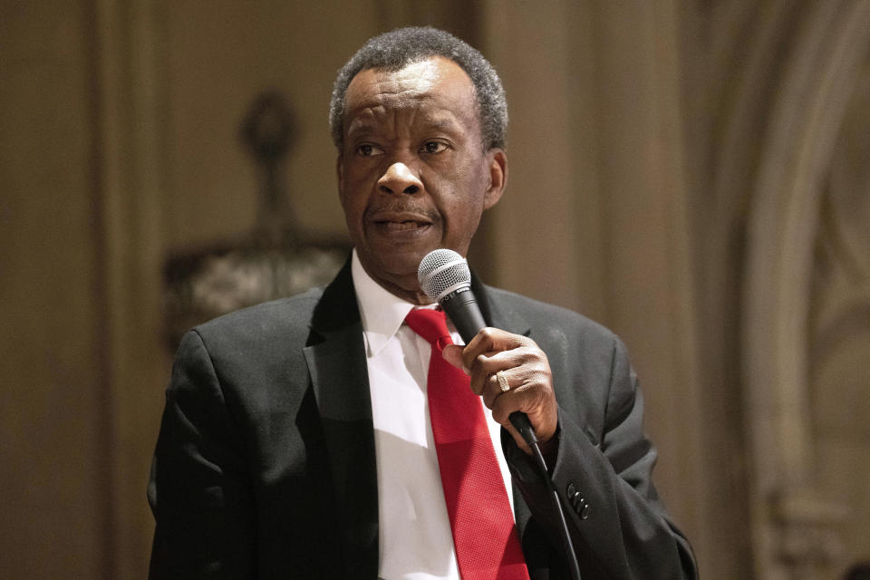 FILE - Businessman Willie Wilson participates in a forum with other Chicago mayoral candidates hosted by the Chicago Women Take Action Alliance Jan. 14, 2023, at the Chicago Temple in Chicago. (AP Photo/Erin Holley, File)