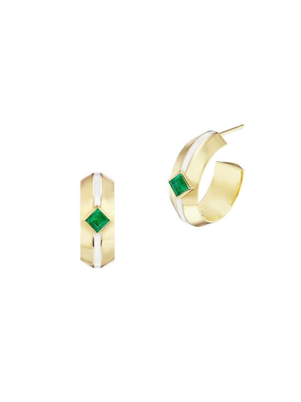 Signature 18K Yellow Gold & Emerald Emma Hoops