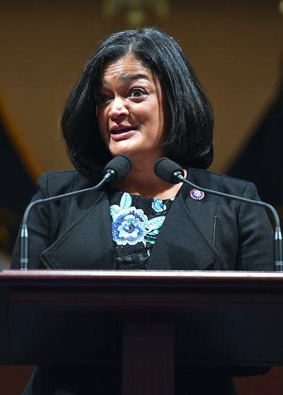 Rep. Pramila Jayapal labelled Israel a racist state before walking back her comments amid political pressure. (Mandel Ngan/Pool via AP)