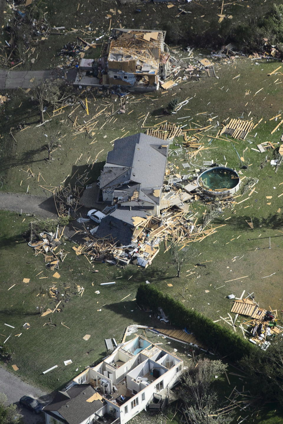 <p>Damage from a tornado is seen in Dunrobin, Ont., west of Ottawa on Saturday, Sept. 22, 2018. The storm tore roofs off of homes, overturned cars and felled power lines in the Ottawa community of Dunrobin and in Gatineau, Que. (Photo from Sean Kilpatrick/The Canadian Press) </p>