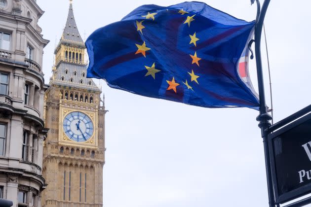 Anti-Brexit protesters opposite Parliament.