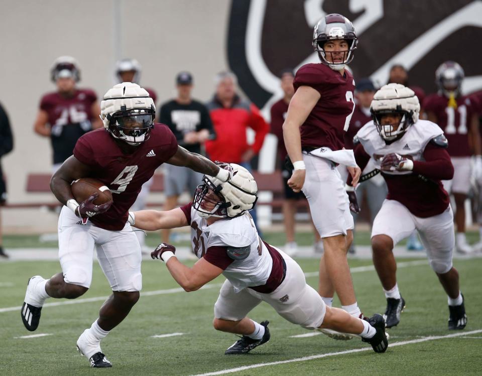 Missouri State football players seen here during the annual Maroon and White game at Plaster Stadium in Springfield on April 15, 2023.